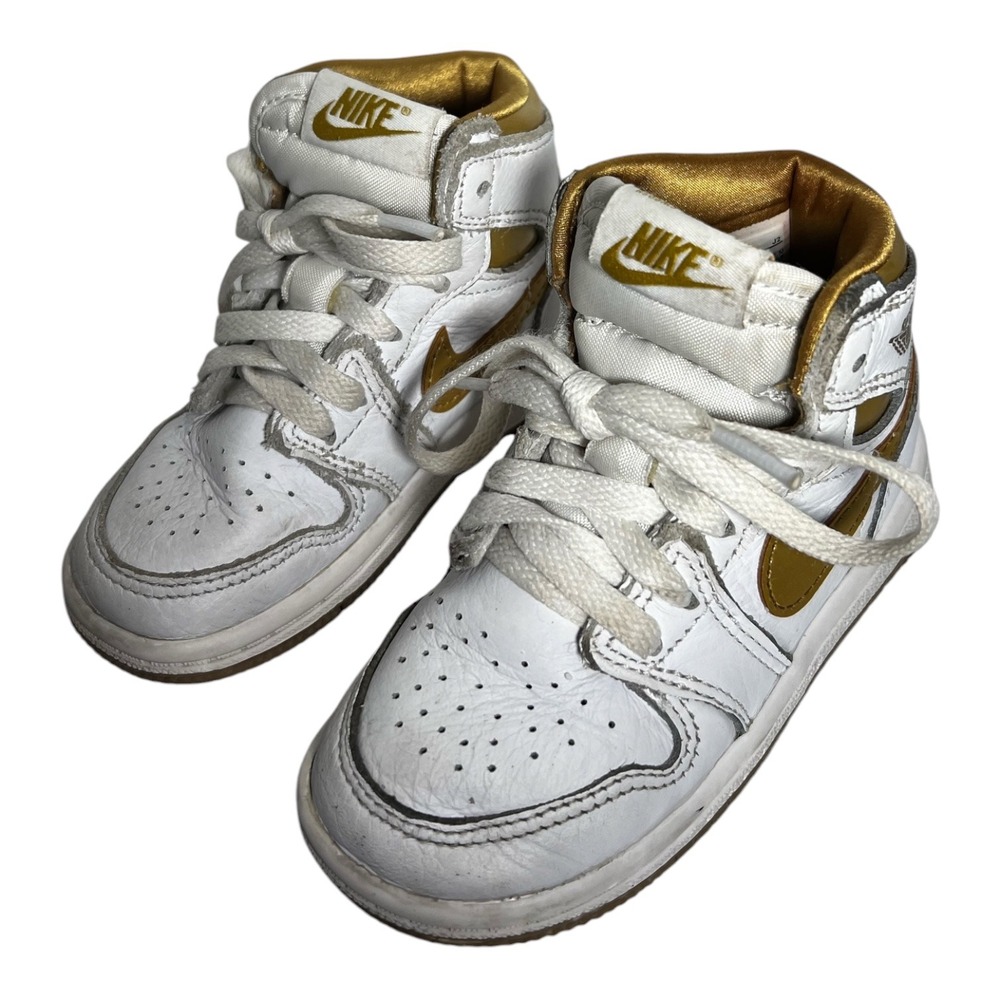 Nike Air Jordan 1 Retro High OG Metallic Gold White Toddler Shoes 7C FD2598-107 - Picture 2 of 12